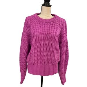 Lumiere chunky knit puff sleeve sweater pink large